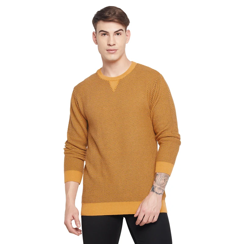 Duke Urban Men Round Neck Full Sleeve Sweater (SDS644) Mustard / XL / Self Design