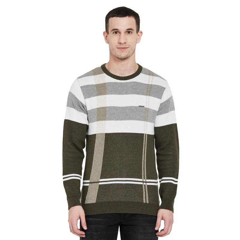 Duke Urban Men Long Sleeve Sweater (SDS654) XL / Olive / Colorblock