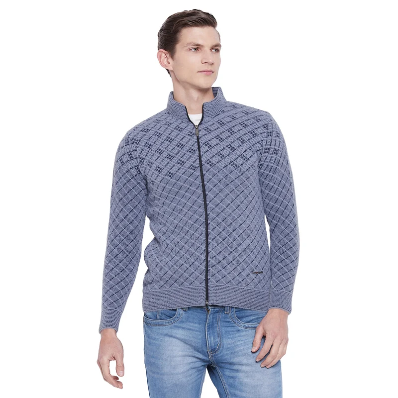 Duke Urban Men Full Sleeve Zipper Sweater (SDS681) Sky / XXL / Checkered
