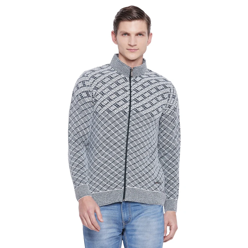 Duke Urban Men Full Sleeve Zipper Sweater (SDS681) Grey / XL / Checkered