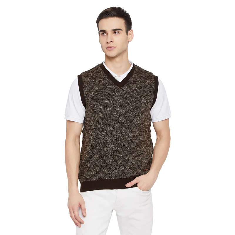 Duke Urban Men Sleeveless Reversible Sweater (SDS701) S / Coffee / Chevron/Zig Zag