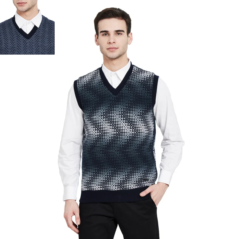 Duke Urban Men Sleeveless Reversible Sweater (SDS702) XL / D.Navy / Herringbone