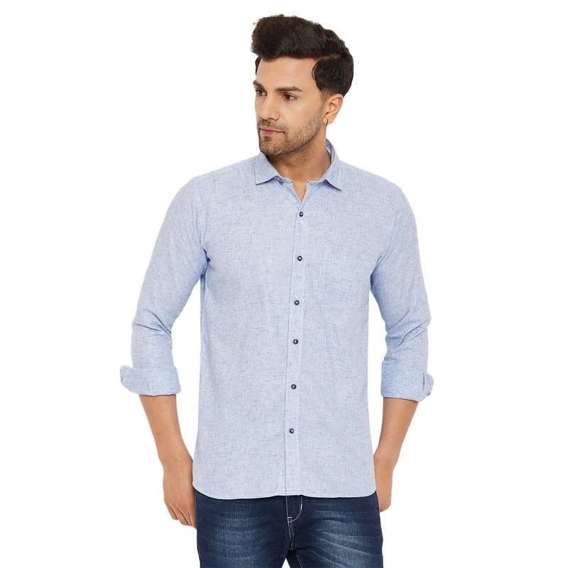 Duke Men Stardust Cotton Full Sleeve Shirt (SDO8PCDL) Blue / M / Self Design
