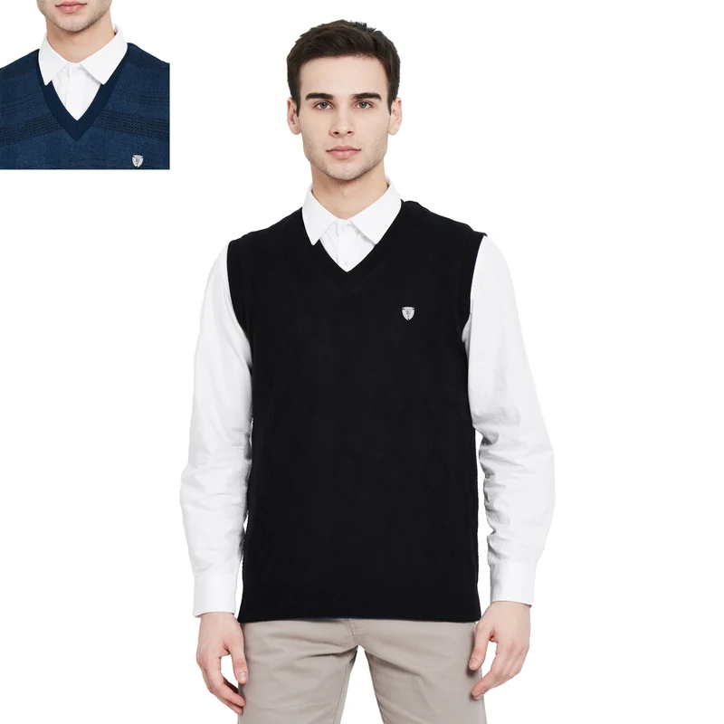 Duke Stardust Men Reversible Sleeveless Sweater (SDS728) M / Navy / Striped