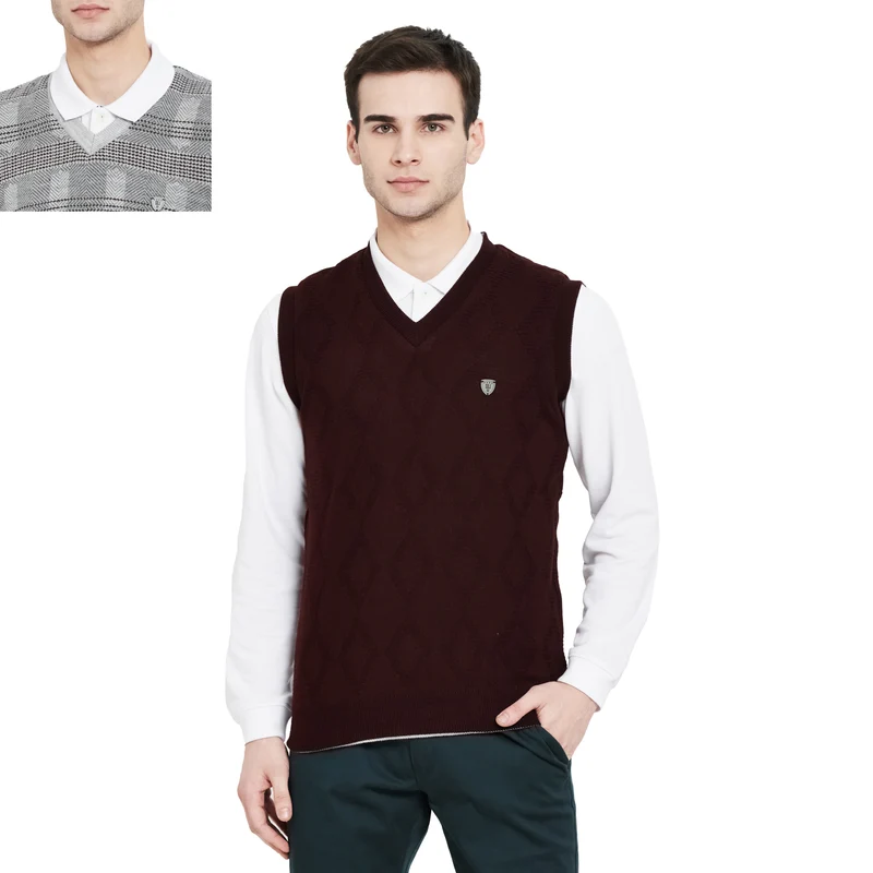 Duke Stardust Men Reversible Sleeveless Sweater (SDS728) M / L.Grey Melange / Striped