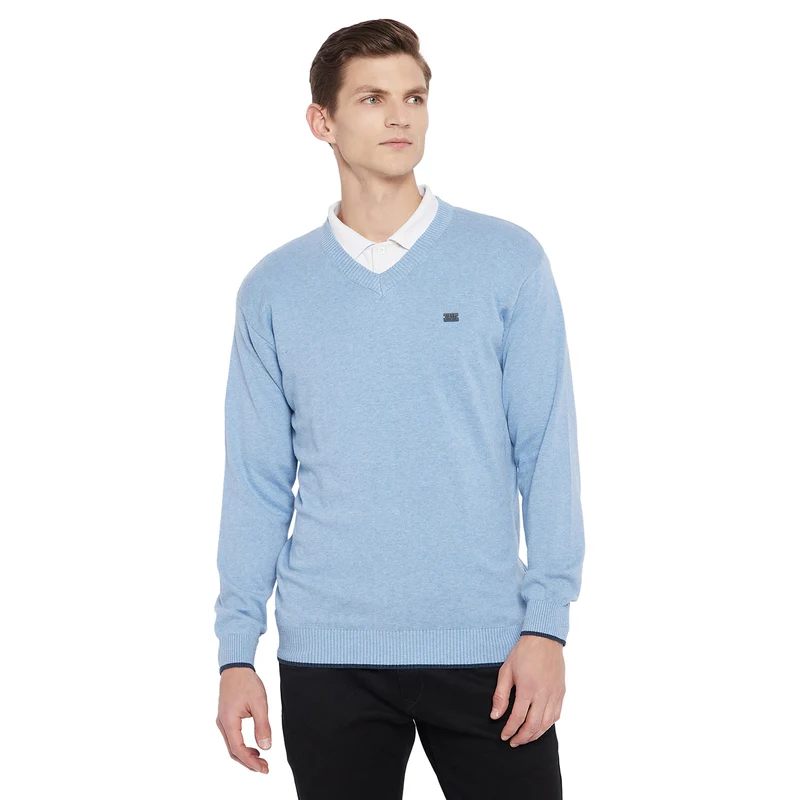 Duke Stardust Men Full Sleeve V Neck Sweater (SDS731) Sky / S / Solid