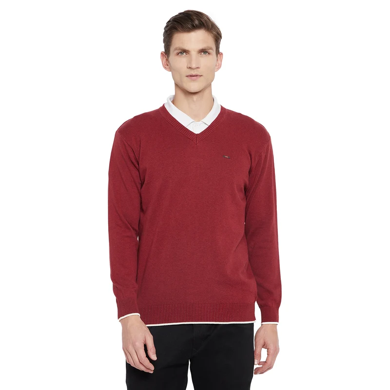 Duke Stardust Men Full Sleeve V Neck Sweater (SDS731) Wine / S / Solid