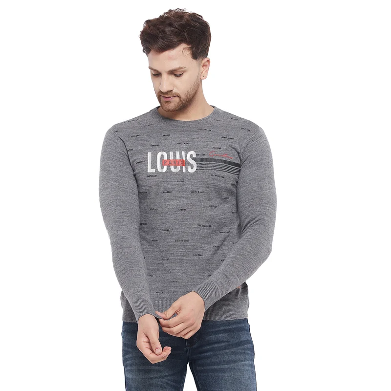Duke Urban Men Full Sleeve Sweater (SDS8059) M.Grey Melange / S / Graphic Print