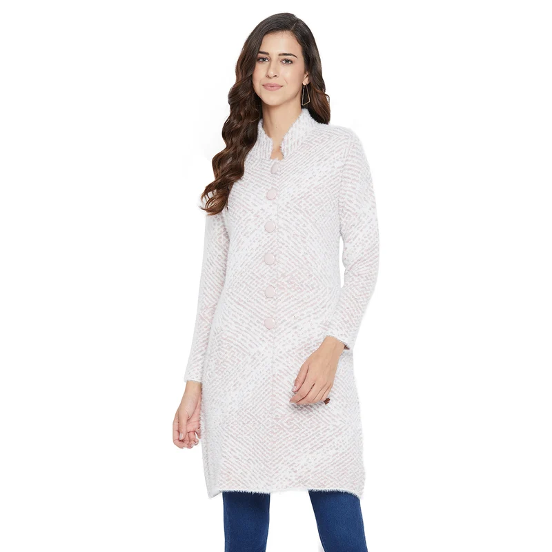 Duke Urban Women Full Sleeve Long Cardigan (SDS974) S / Pink Mix / Herringbone