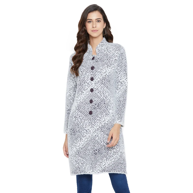 Duke Urban Women Full Sleeve Long Cardigan (SDS974) S / Purple Mix / Herringbone