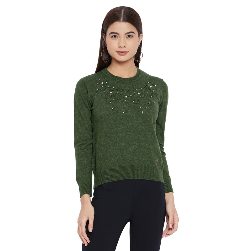 Duke Urban Women Round Neck Pullover (SDS919) Olive / S / Self Design