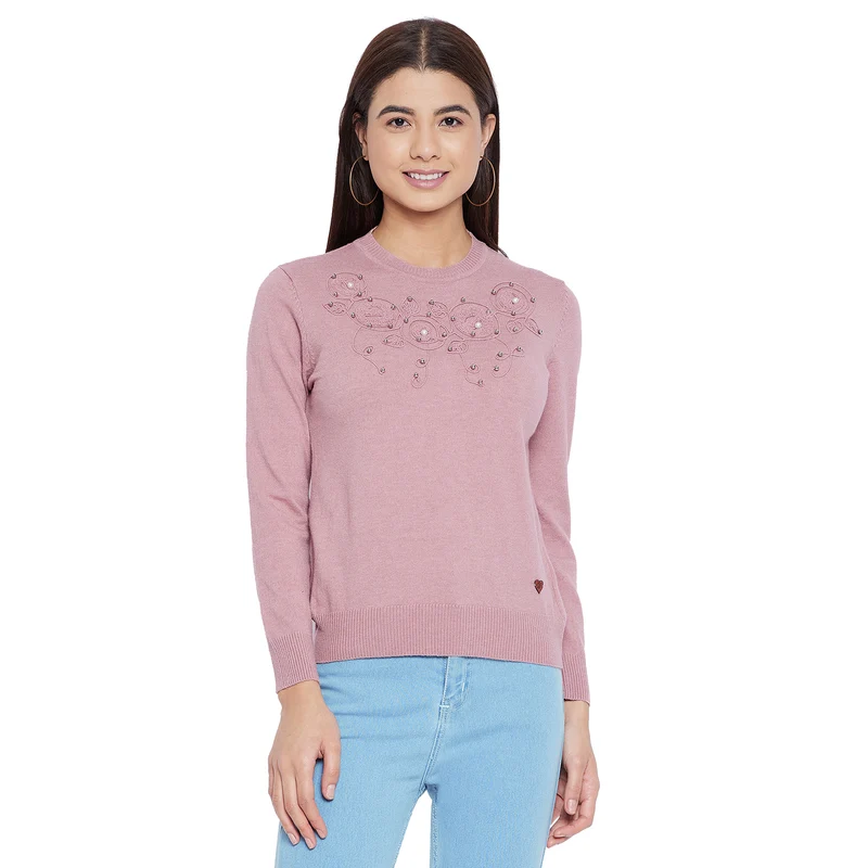 Duke Urban Women Round Neck Pullover (SDS919) Peach / XXL / Self Design