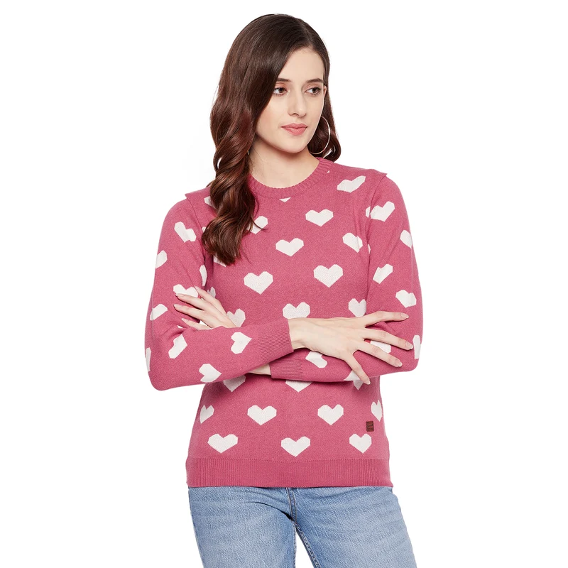 Duke Urban Women Full Sleeve Sweater (SDS921) D.Pink / M / Printed