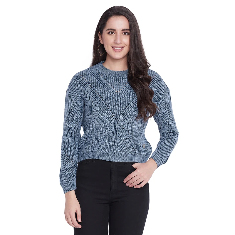Duke Urban Women Full Sleeve Sweater (SDS925) S / Sky Blue / Self Design