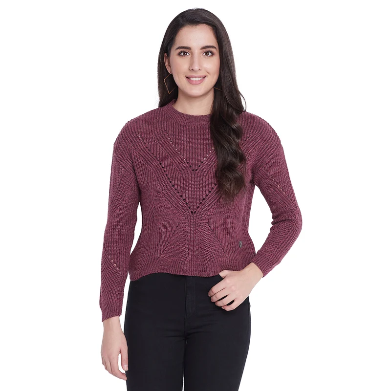 Duke Urban Women Full Sleeve Sweater (SDS925) L / Wine / Self Design