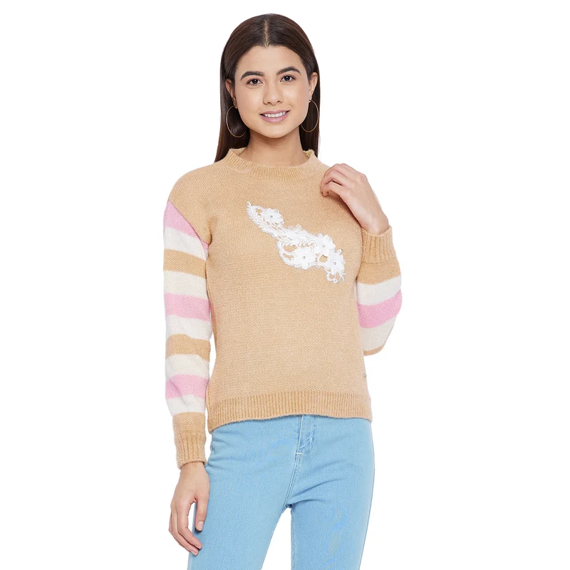 Duke Urban Women Full Sleeve Round Neck Pullover (SDS929) Golden Glow / M / Embroided