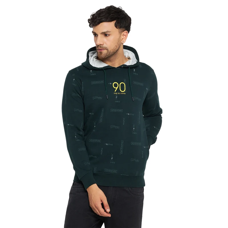 Duke Urban Men Hooded Sweatshirt (LF3856) Bottle Green / L / Printed