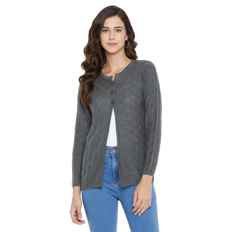 Duke Stardust Women Full Sleeve Cardigan (SDS944) XL / Grey / Self Design