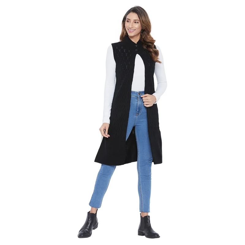 Duke Urban Women Sleeveless Shrug (SDS955) M / Black / Self Design