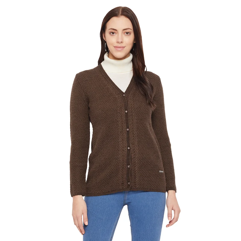 Duke Stardust Women Full Sleeve Cardigan (SDS9595) L / Feather / Self Design