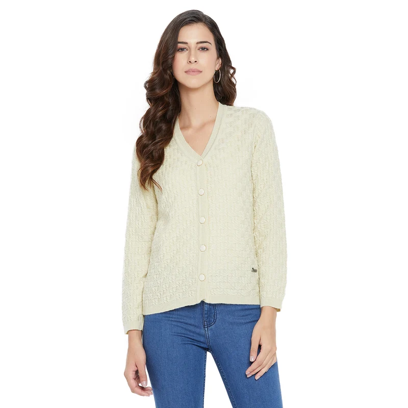 Duke Stardust Women Full Sleeve Cardigan (SDS9599) M / Skin / Self Design