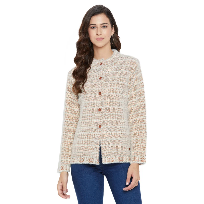 Duke Urban Women Full Sleeve Cardigan (SDS9606) M / Rust / Striped