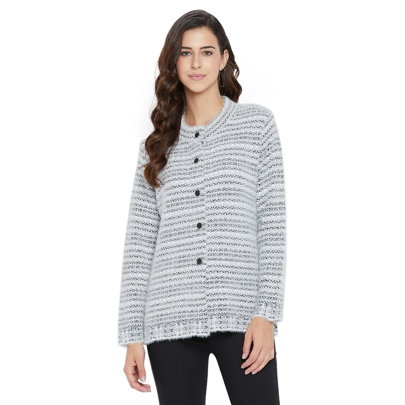 Duke Urban Women Full Sleeve Cardigan (SDS9606) M / Off White / Striped