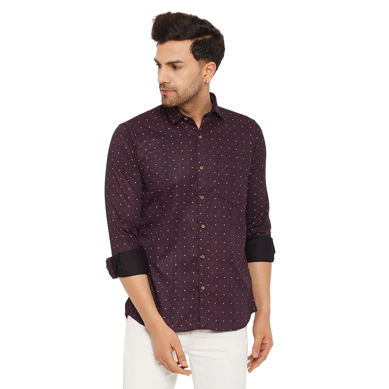 Duke Men Stardust Cotton Full Sleeve Shirt (SDO8PRSA) Wine / L / Printed