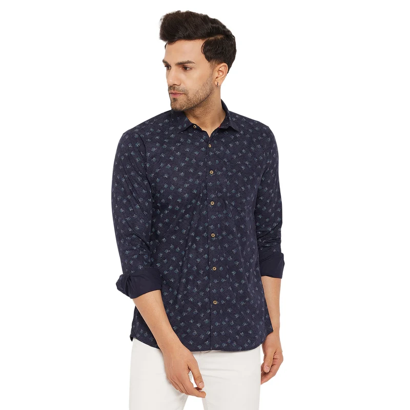 Duke Urban Men Full Sleeve Cotton Shirt (SDO8PRSB) Blue / XL / Printed