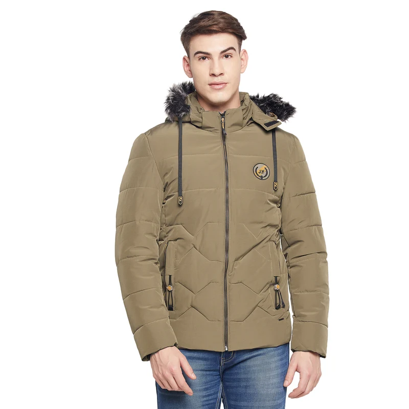 Duke Urban Men Full Sleeve Hooded Jacket (SDZ943) Khaki / XL / Solid