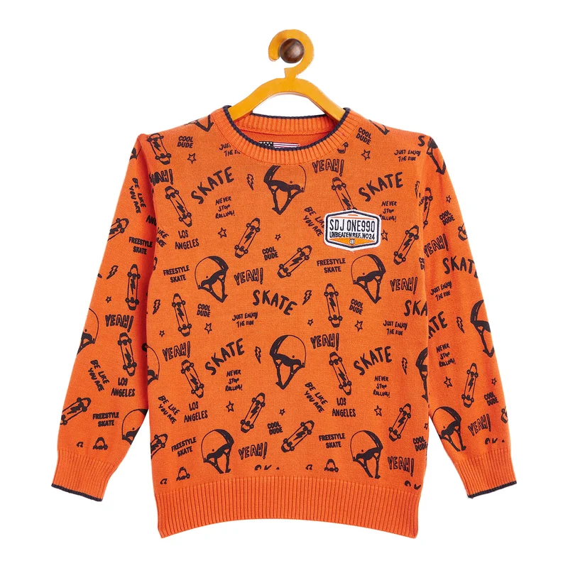 Duke Urban Boys Round Neck Sweater (SDS3562) Orange / 28 / Printed