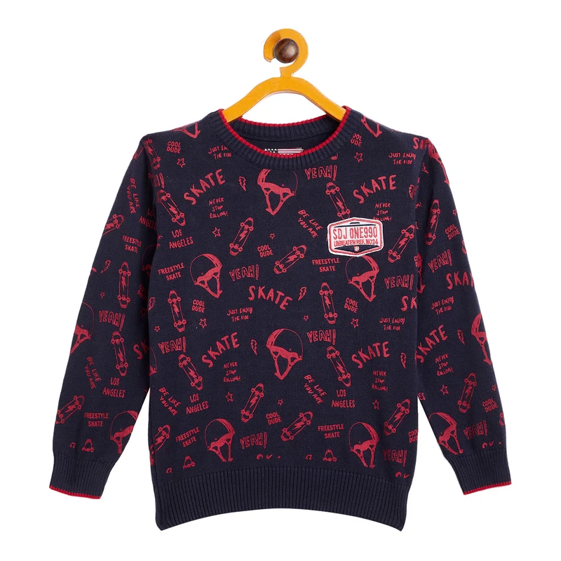 Duke Urban Boys Round Neck Sweater (SDS3562) L.Navy / 34 / Printed