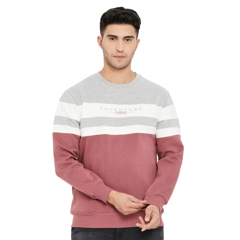 Duke Urban Men Round Neck Sweatshirt (LF3820) L / M.Grey Melange / Color Block