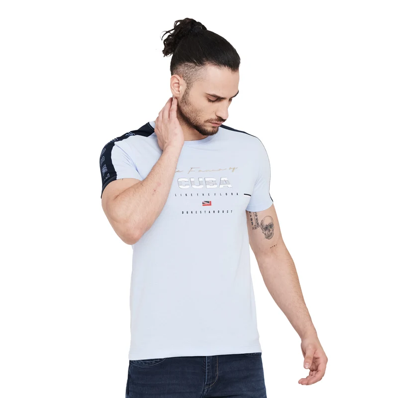 Duke Stardust Men Half Sleeve Cotton T-Shirt (LF5113) XXL / Ice Blue Mix / Graphic Print