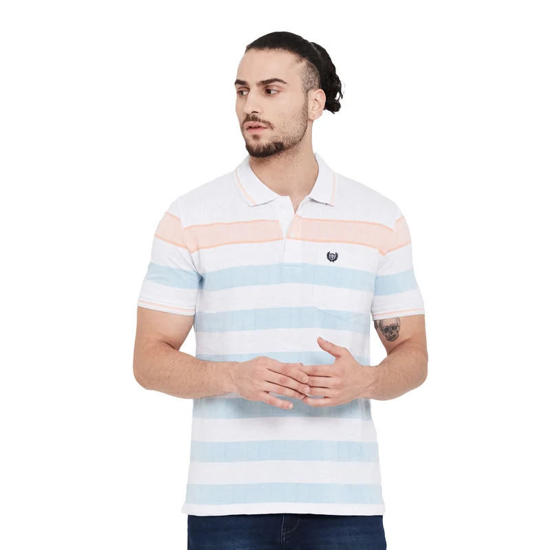 Duke Stardust Men Half Sleeve Cotton T-Shirt (LF5119) M / Peach Bud Mix / Striped