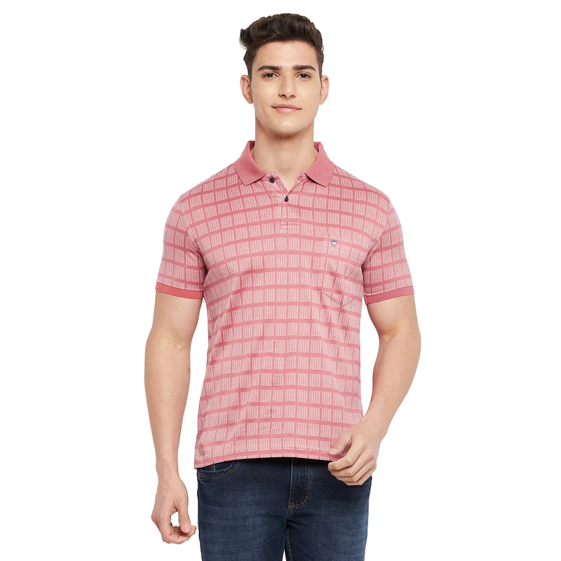 Duke Stardust Men Half Sleeve Cotton T-Shirt (LF5131) XXL / Dusty Pink / Checkered