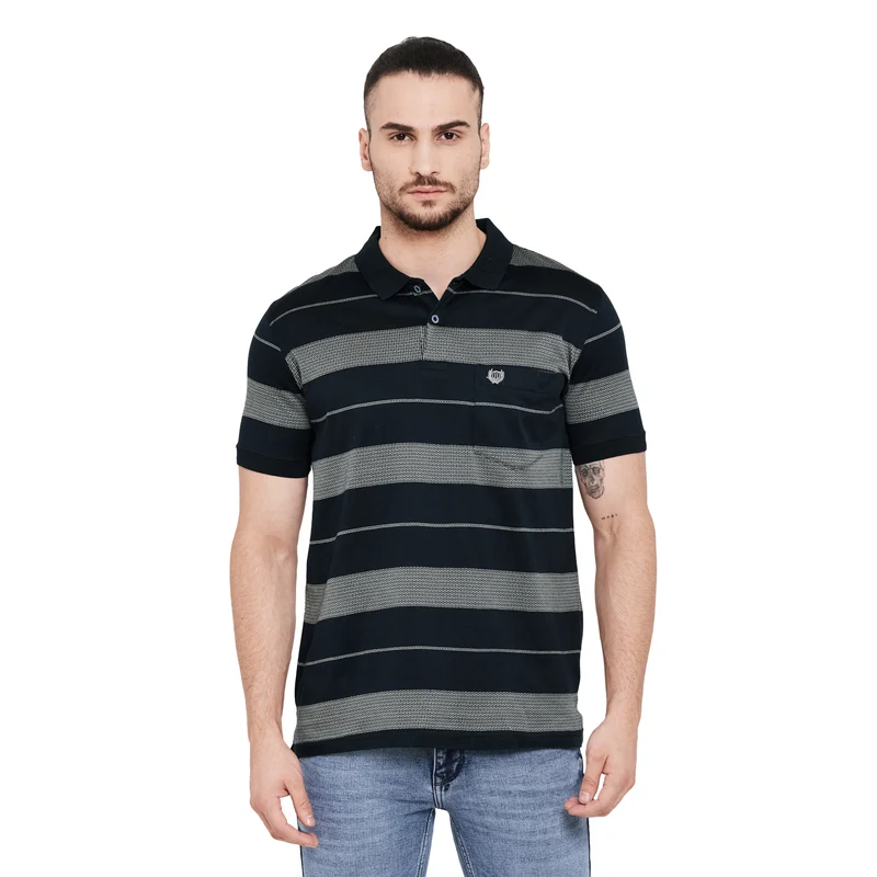 Duke Stardust Men Half Sleeve Cotton T-Shirt (LF5132) XL / Black / Striped
