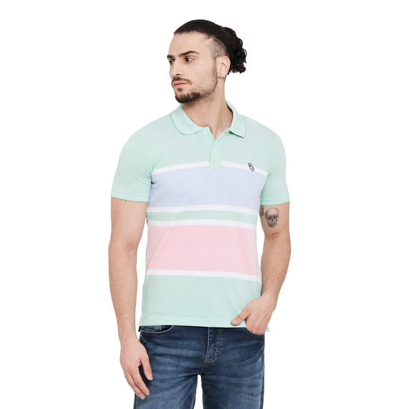 Duke Stardust Men Half Sleeve Cotton T-Shirt (LF5144) S / Green Mix / Striped