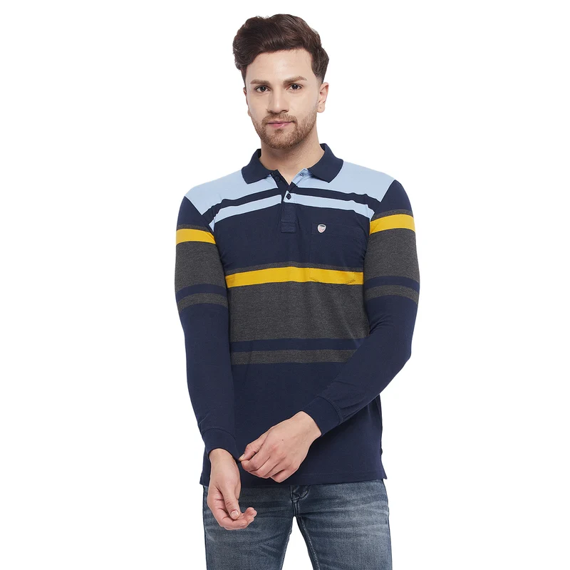 Duke Stardust Men Full Sleeve Cotton T-Shirt (LF3905) XXL / Skyway Mix / Striped