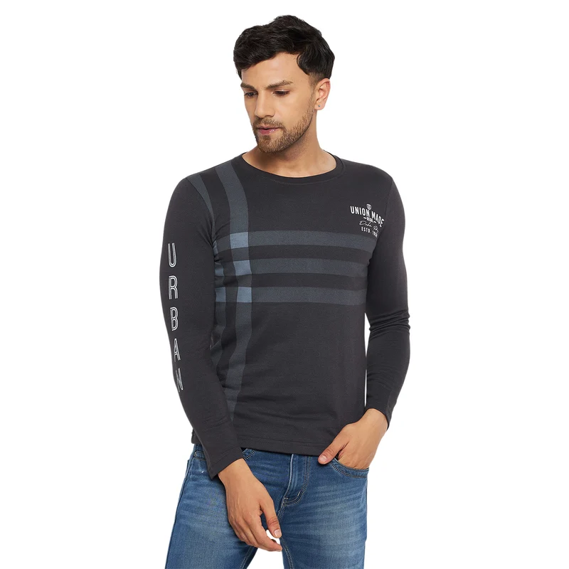 Duke Stardust Men Round Neck Full Sleeve Cotton T-shirt (LF3934) Charcoal / XXL / Printed