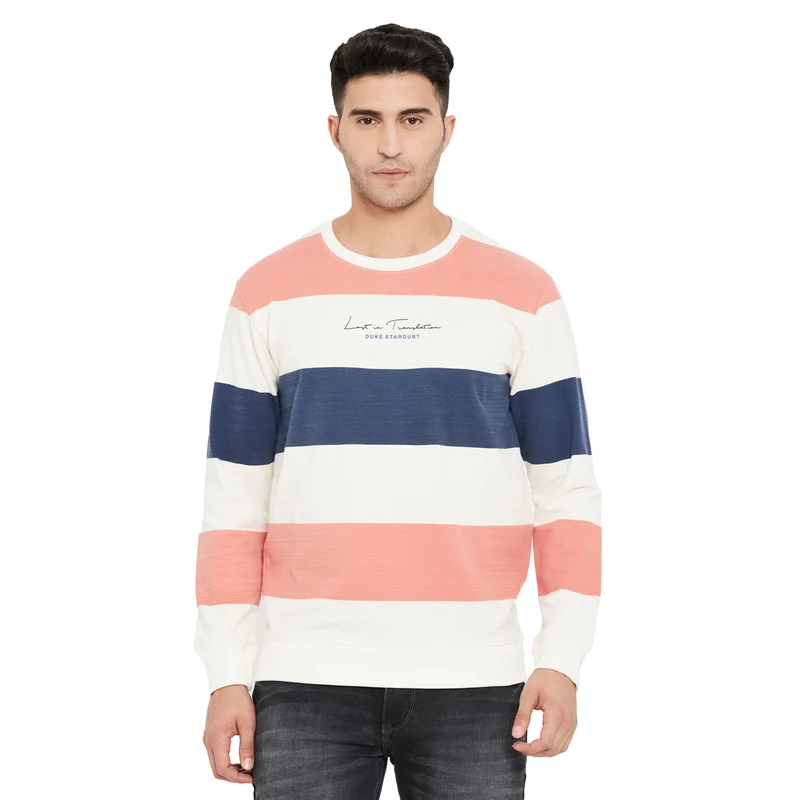 Duke Urban Men Round Neck Sweatshirt (LF3912) S / Peach / Striped