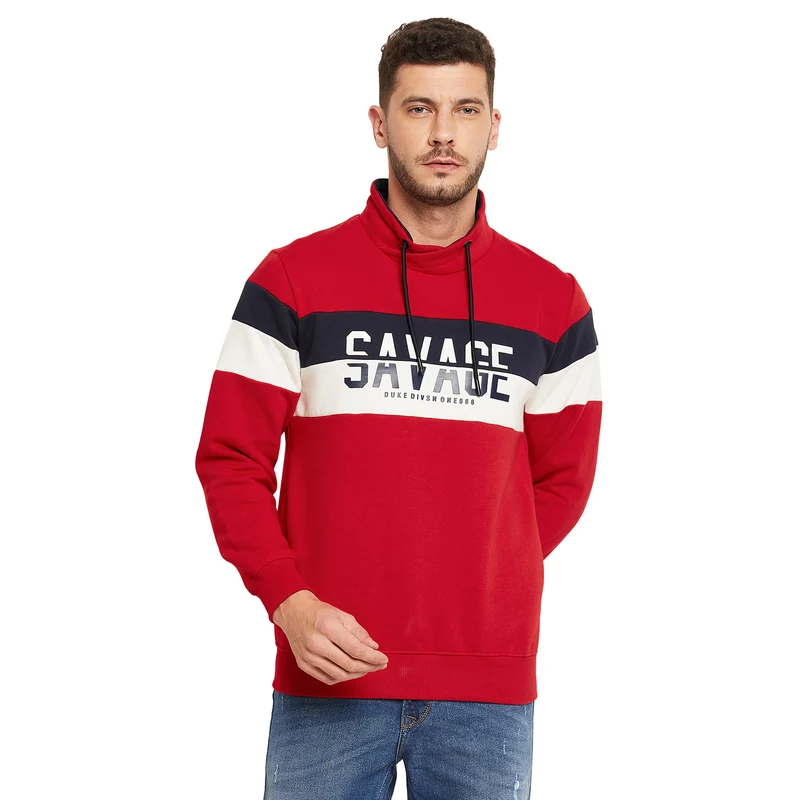 Duke Stardust Men Cowl Neck Sweatshirt (LF3685) Autumn Red / XXL / Color Block