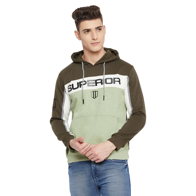 Duke Urban Men Hooded Neck Sweatshirt (LF3691) Olive Mix / XXL / Color Block
