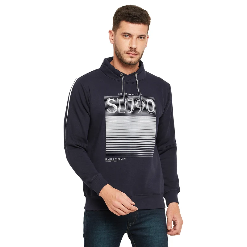 Duke Stardust Men Cowl Neck Sweatshirt (LF3693) D.Navy / XL / Printed
