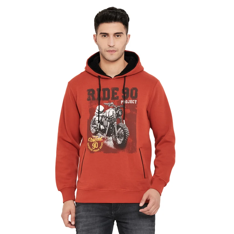 Duke Urban Men Hooded Sweatshirt (LF3698) S / Rust / Printed