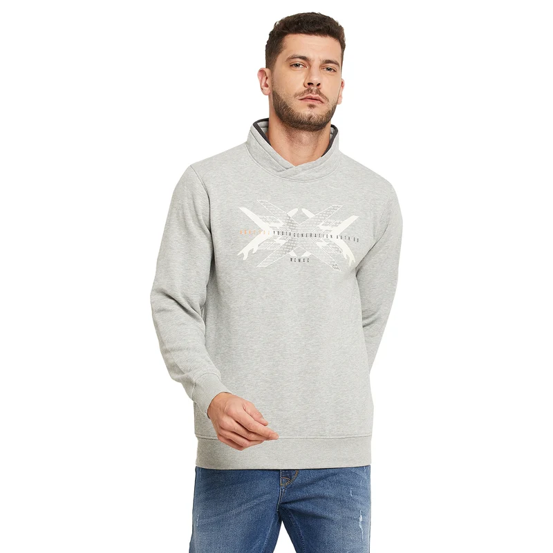 Duke Stardust Men Cowl Neck Sweatshirt (LF3809) M. Grey Melange / L / Printed