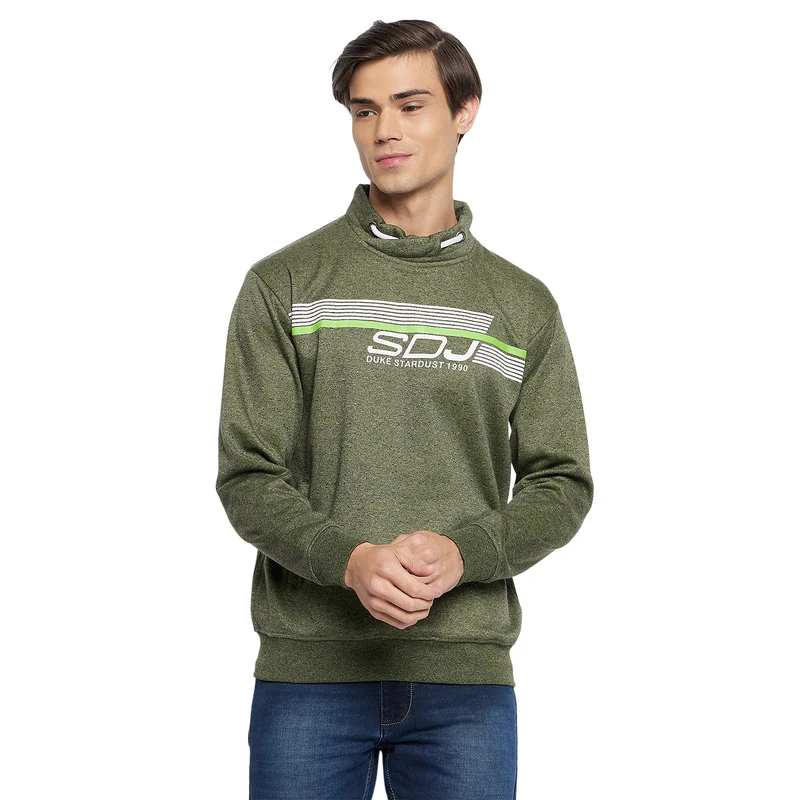 Duke Urban Men Cowl Neck Sweatshirt (LF3813) Olive / S / Printed