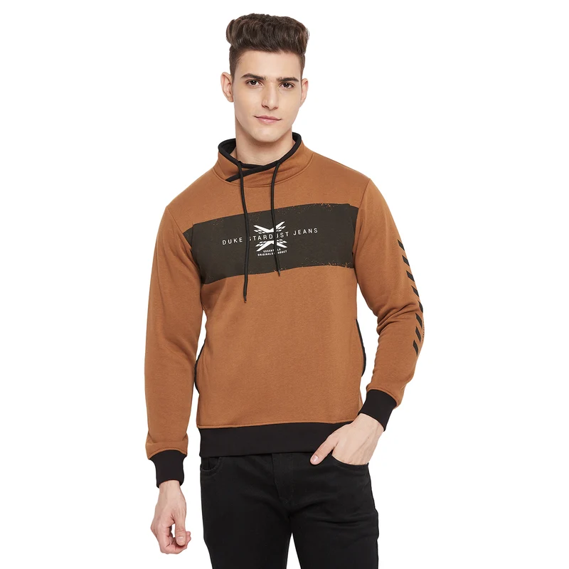 Duke Urban Men Cowl Neck Sweatshirt (LF3849) Tan / XXL / Printed