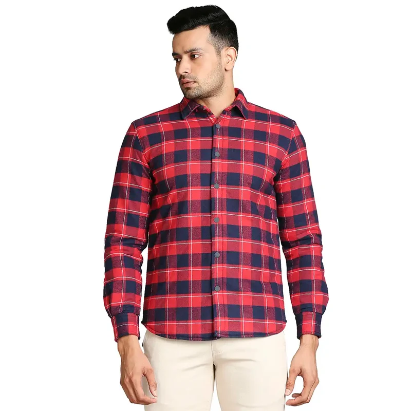 Parx Men Red Slim Fit Checks Casual Shirt 39 / Red