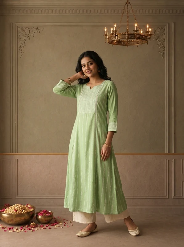 Pista Rayon Geometric Stripe Printed Kurta XXL
